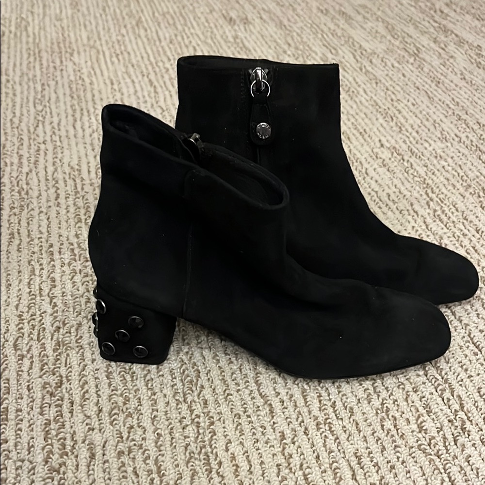 Black Suede Ankle Boots with Geometric Heel